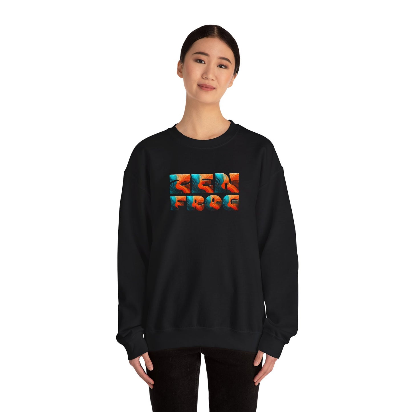 Zen Frog Crewneck Sweatshirt, Cozy Unisex Sweatshirt, Relaxed Fit Fashion, Perfect Gift for Friends, Everyday Style, Casual Wear, Simple Moon Design, Gift for Him, Gift for Her