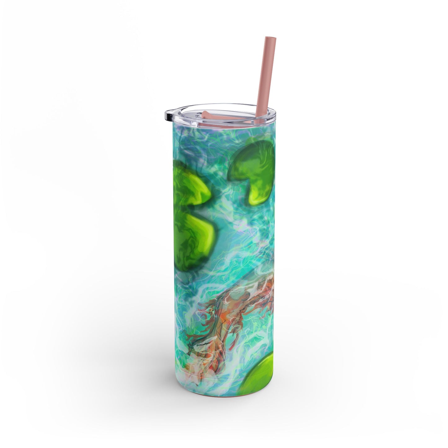 Skinny Tumbler with Abstract Water Design, Eco-Friendly Drinkware, Cool Gift for Her, Summer Vibes, Home & Office Decor, Lily Pads, Fish Pond