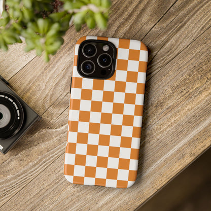 Orange Checkerboard Phone Case, Stylish Tough Cases for Protection, Gift for Friends, Trendy Cell Phone Accessories, Statement Tech Gear