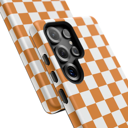Orange Checkerboard Phone Case, Stylish Tough Cases for Protection, Gift for Friends, Trendy Cell Phone Accessories, Statement Tech Gear