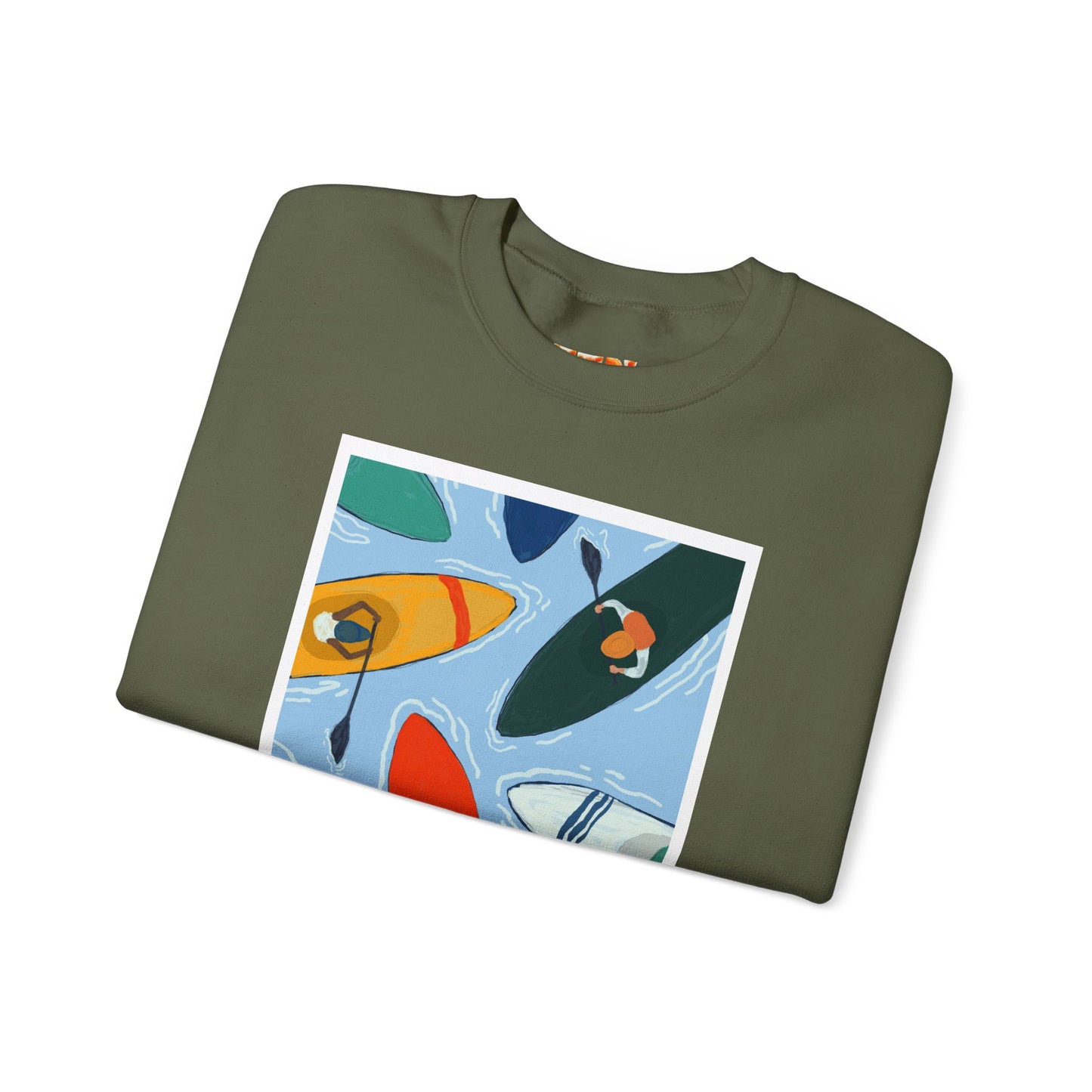 Colorful Kayak Print Crewneck Sweatshirt, Cozy Unisex Pullover, Perfect for Outdoor Lovers, Kayaking Gift, Summer Vibes, Artsy Crewneck, Comfy Pullover, Funky, Quirky Art