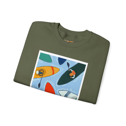 Colorful Kayak Print Crewneck Sweatshirt, Cozy Unisex Pullover, Perfect for Outdoor Lovers, Kayaking Gift, Summer Vibes, Artsy Crewneck, Comfy Pullover, Funky, Quirky Art