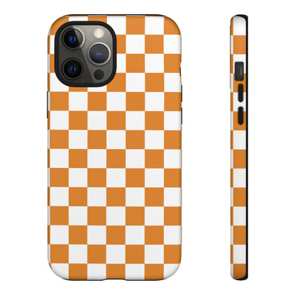 Orange Checkerboard Phone Case, Stylish Tough Cases for Protection, Gift for Friends, Trendy Cell Phone Accessories, Statement Tech Gear