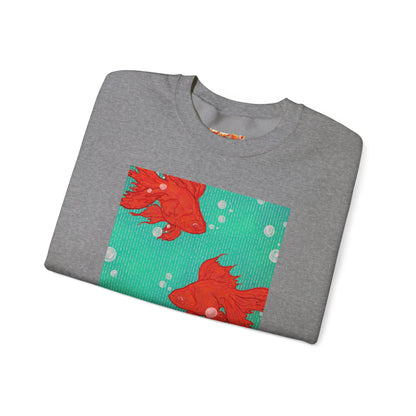 Colorful Fish Graphic Crewneck Sweatshirt, Cozy Unisex Sweater, Fun Graphic Top, Ideal Gift for Fish Lovers, Casual Everyday Wear, Comfy Goldfish Crewneck