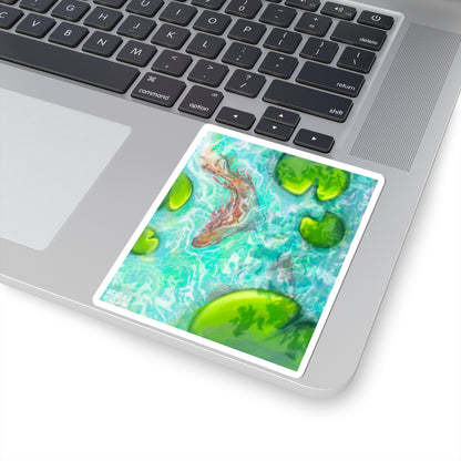 Tranquil Koi Pond Kiss-Cut Stickers | Water Lily Aesthetic Decor, Vibrant Laptop Art, Nature Lovers Gifts, Home Office Style