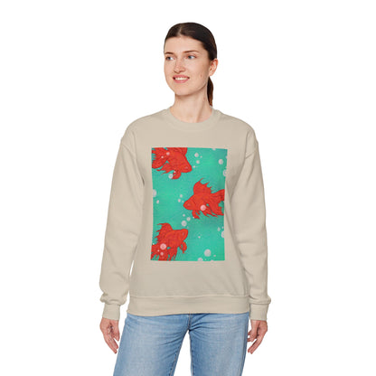 Colorful Fish Graphic Crewneck Sweatshirt, Cozy Unisex Sweater, Fun Graphic Top, Ideal Gift for Fish Lovers, Casual Everyday Wear, Comfy Goldfish Crewneck