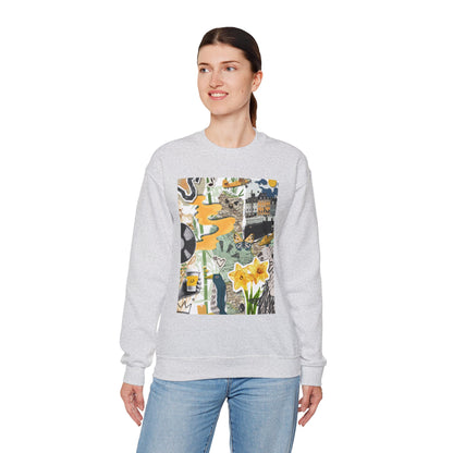 Vibrant Art Sweatshirt for Creatives, Cozy Fall Layering, Gift for Artists, Unique Graphic Pullovers, Casual Everyday Wear, Abstract, Vintage, Collage, Crewneck, Cool Hoodies