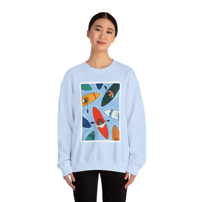 Colorful Kayak Print Crewneck Sweatshirt, Cozy Unisex Pullover, Perfect for Outdoor Lovers, Kayaking Gift, Summer Vibes, Artsy Crewneck, Comfy Pullover, Funky, Quirky Art
