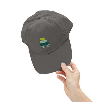 Relaxed Unisex Distressed Cap with Peaceful Stone Design, Casual Hat for Nature Lovers, Summer Accessory, Gift for Her/Him, Outdoor Wear, Serene, Mindfulness Gifts