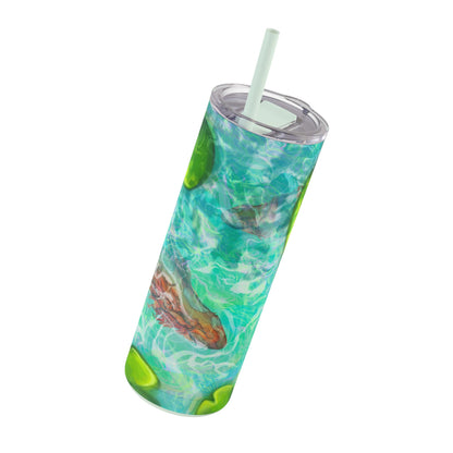 Skinny Tumbler with Abstract Water Design, Eco-Friendly Drinkware, Cool Gift for Her, Summer Vibes, Home & Office Decor, Lily Pads, Fish Pond