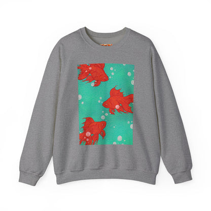 Colorful Fish Graphic Crewneck Sweatshirt, Cozy Unisex Sweater, Fun Graphic Top, Ideal Gift for Fish Lovers, Casual Everyday Wear, Comfy Goldfish Crewneck