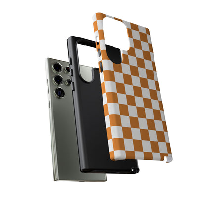 Orange Checkerboard Phone Case, Stylish Tough Cases for Protection, Gift for Friends, Trendy Cell Phone Accessories, Statement Tech Gear
