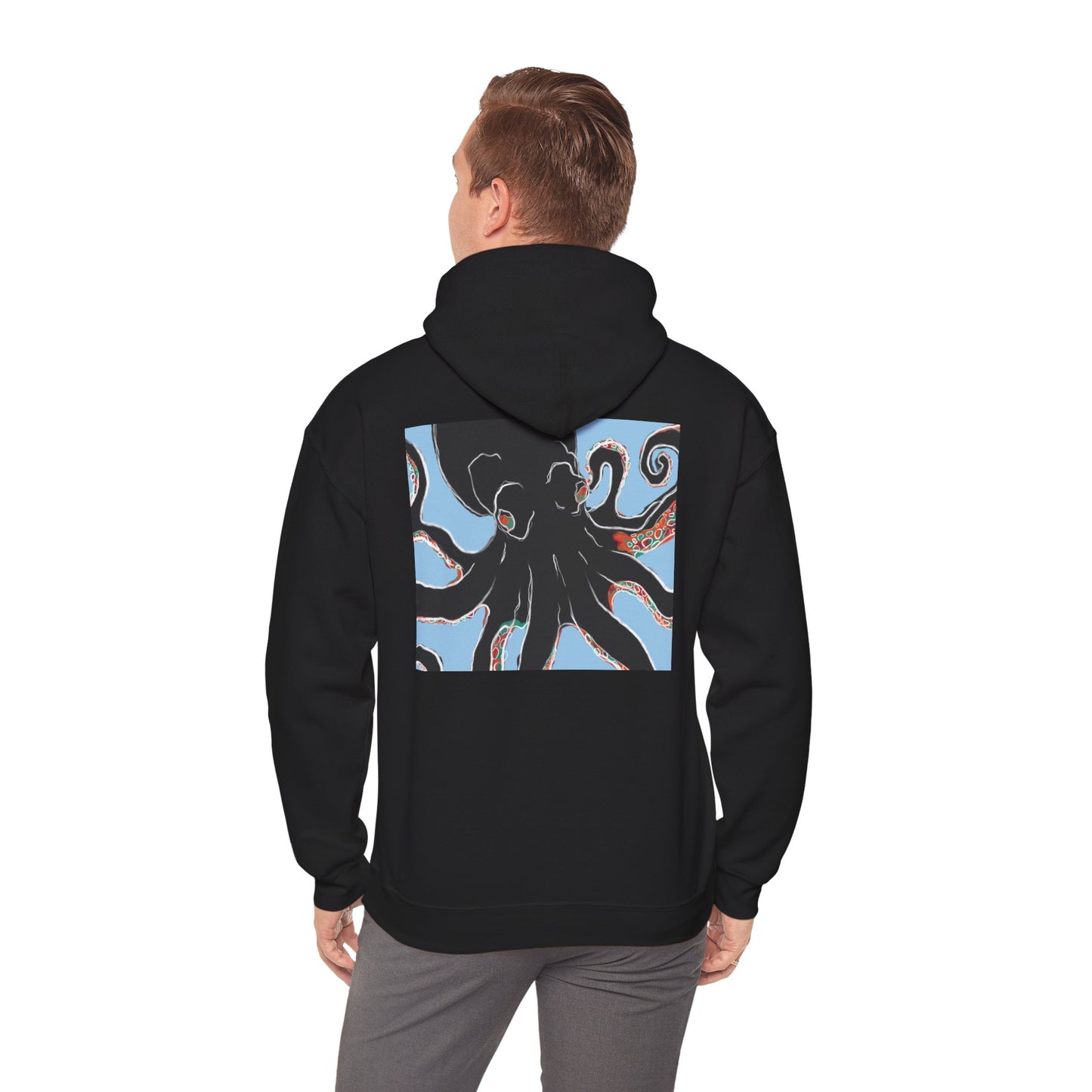 Zen Frog Octopus Unisex Heavy Blend Hooded Sweatshirt, Cozy Graphic Hoodie, Gift for Ocean Lovers, Unique Casual Wear, Relaxed Style