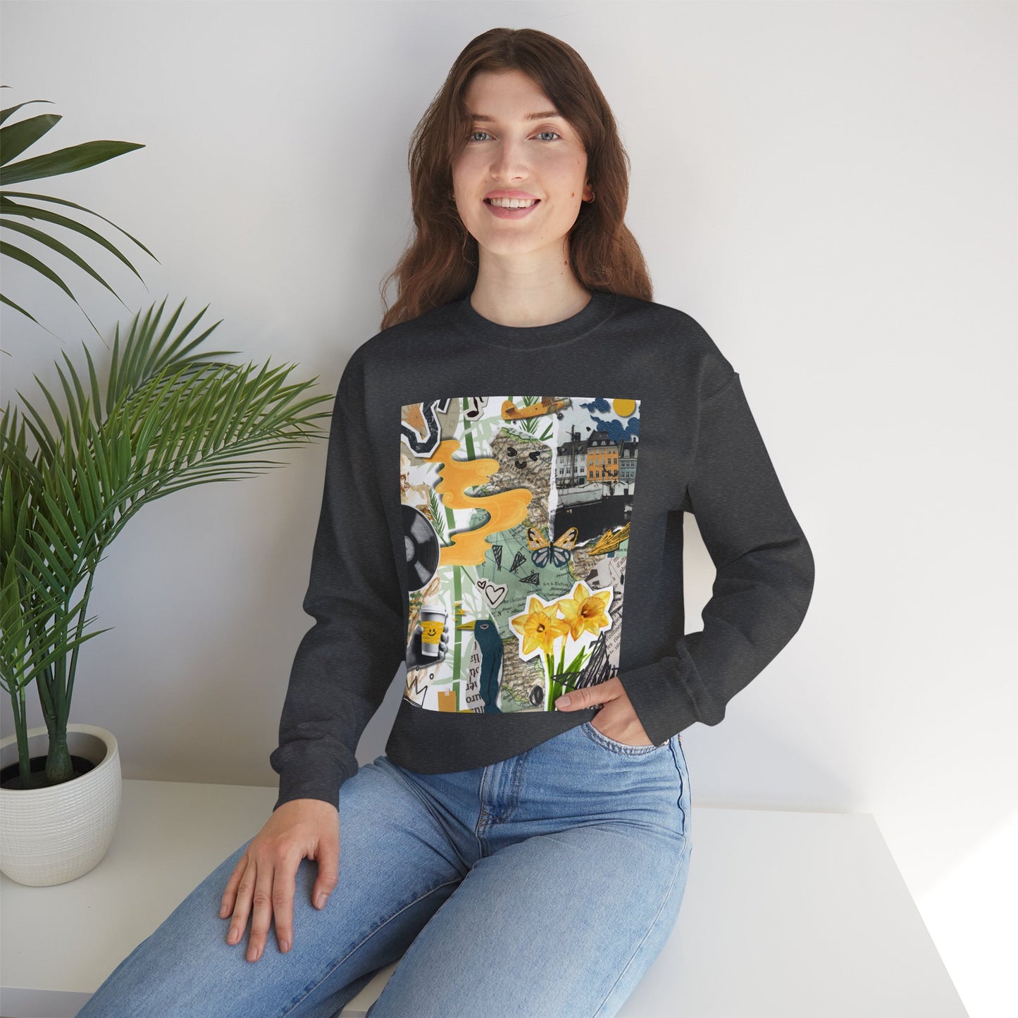 Vibrant Art Sweatshirt for Creatives, Cozy Fall Layering, Gift for Artists, Unique Graphic Pullovers, Casual Everyday Wear, Abstract, Vintage, Collage, Crewneck, Cool Hoodies