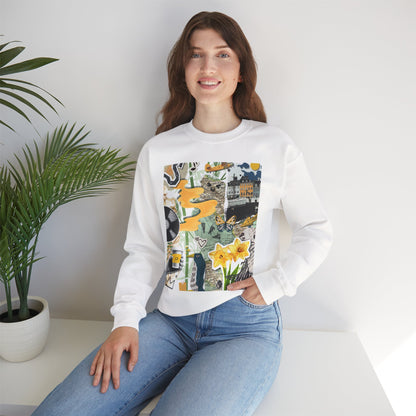 Vibrant Art Sweatshirt for Creatives, Cozy Fall Layering, Gift for Artists, Unique Graphic Pullovers, Casual Everyday Wear, Abstract, Vintage, Collage, Crewneck, Cool Hoodies