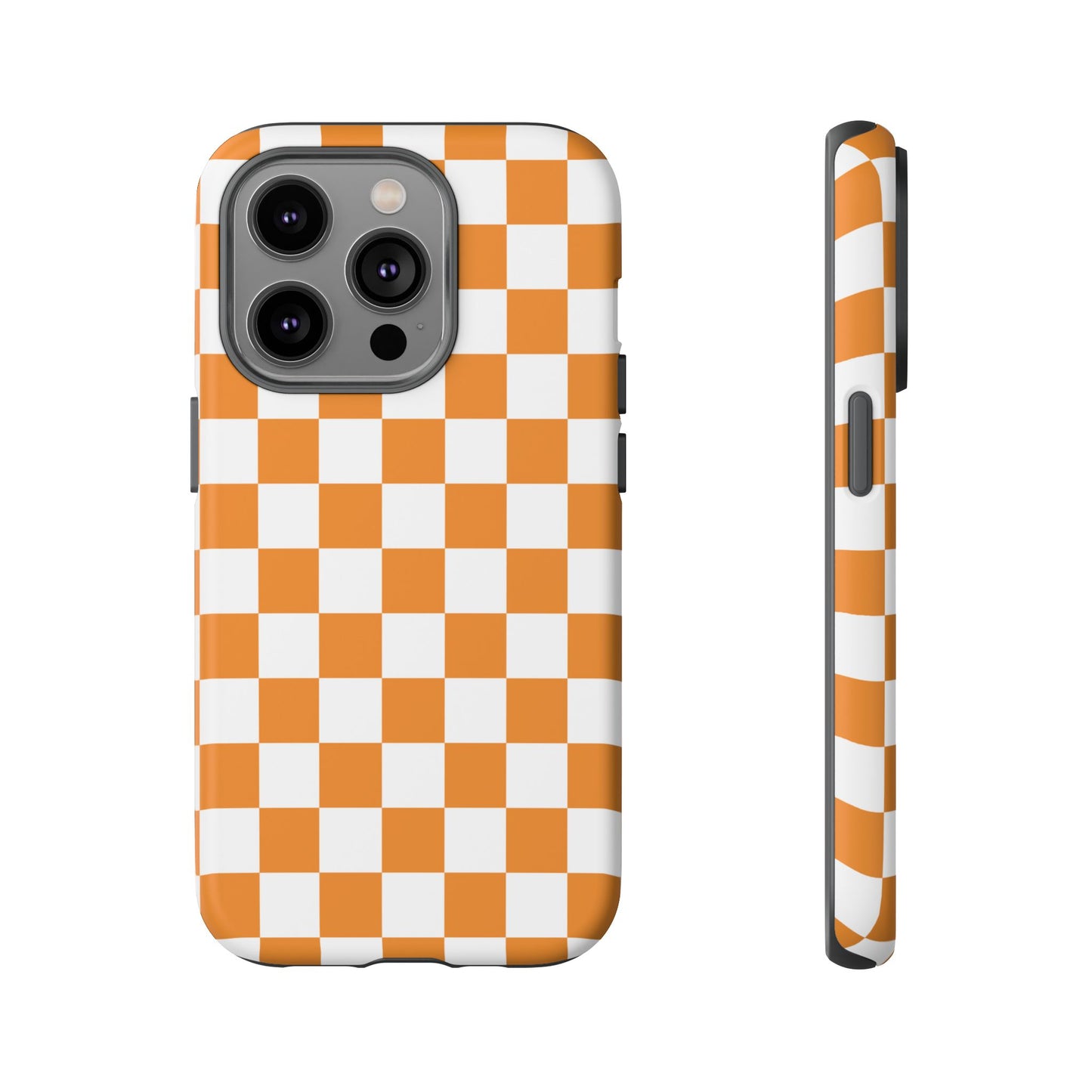 Orange Checkerboard Phone Case, Stylish Tough Cases for Protection, Gift for Friends, Trendy Cell Phone Accessories, Statement Tech Gear