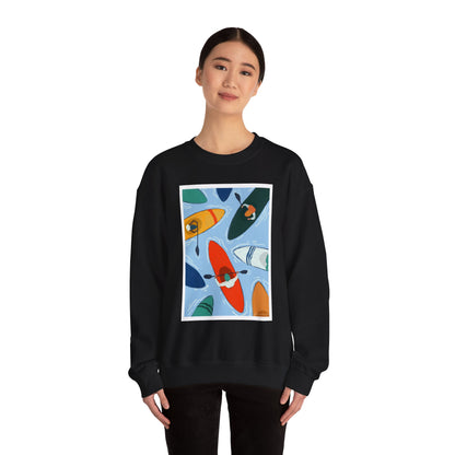 Colorful Kayak Print Crewneck Sweatshirt, Cozy Unisex Pullover, Perfect for Outdoor Lovers, Kayaking Gift, Summer Vibes, Artsy Crewneck, Comfy Pullover, Funky, Quirky Art