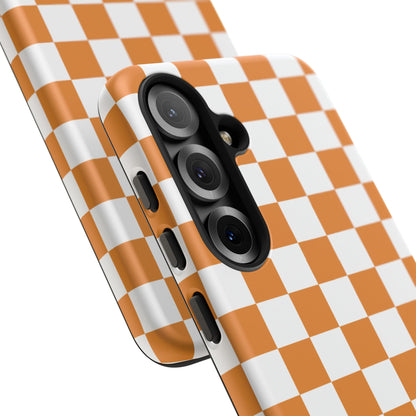Orange Checkerboard Phone Case, Stylish Tough Cases for Protection, Gift for Friends, Trendy Cell Phone Accessories, Statement Tech Gear