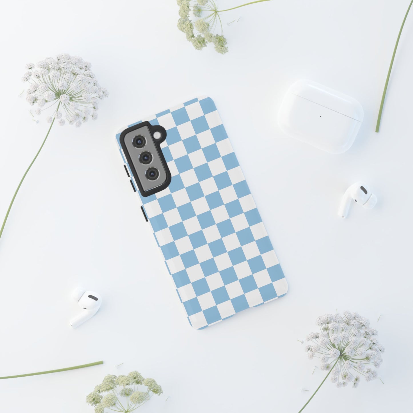 Blue Checkered Phone Case, Tough Phone Cover, Stylish Mobile Protector, Unique Gift for Him/Her, Trendy Accessories for Holidays