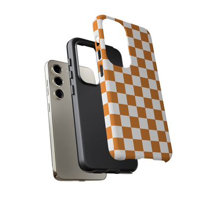 Orange Checkerboard Phone Case, Stylish Tough Cases for Protection, Gift for Friends, Trendy Cell Phone Accessories, Statement Tech Gear