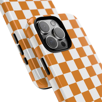 Orange Checkerboard Phone Case, Stylish Tough Cases for Protection, Gift for Friends, Trendy Cell Phone Accessories, Statement Tech Gear