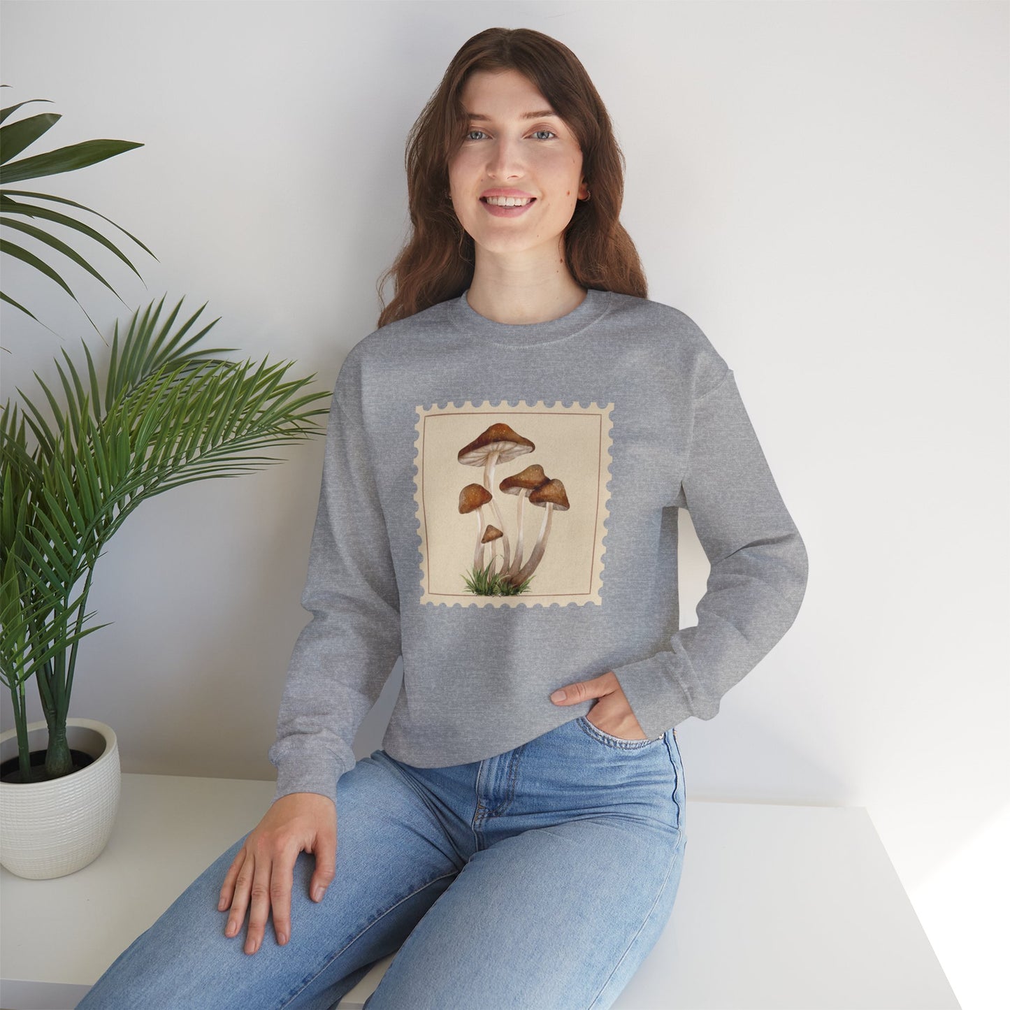 Mushroom Vibes Unisex Crewneck Sweatshirt - Cozy Fashion, Nature Lover Gift, Fall Outfit, Eco-Friendly Style, Perfect for Autumn, Artsy Sweatshirts, Premium, Nature-inspired Crewnecks
