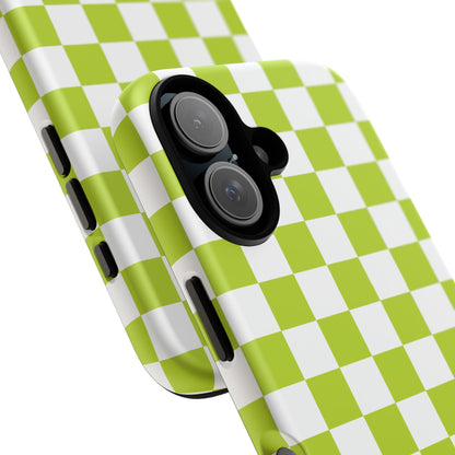 Lively Checker Pattern Phone Case | Tough Cases, Green Checkered Design, Unique Cell Phone Cover, Trendy Accessory, Gift Idea