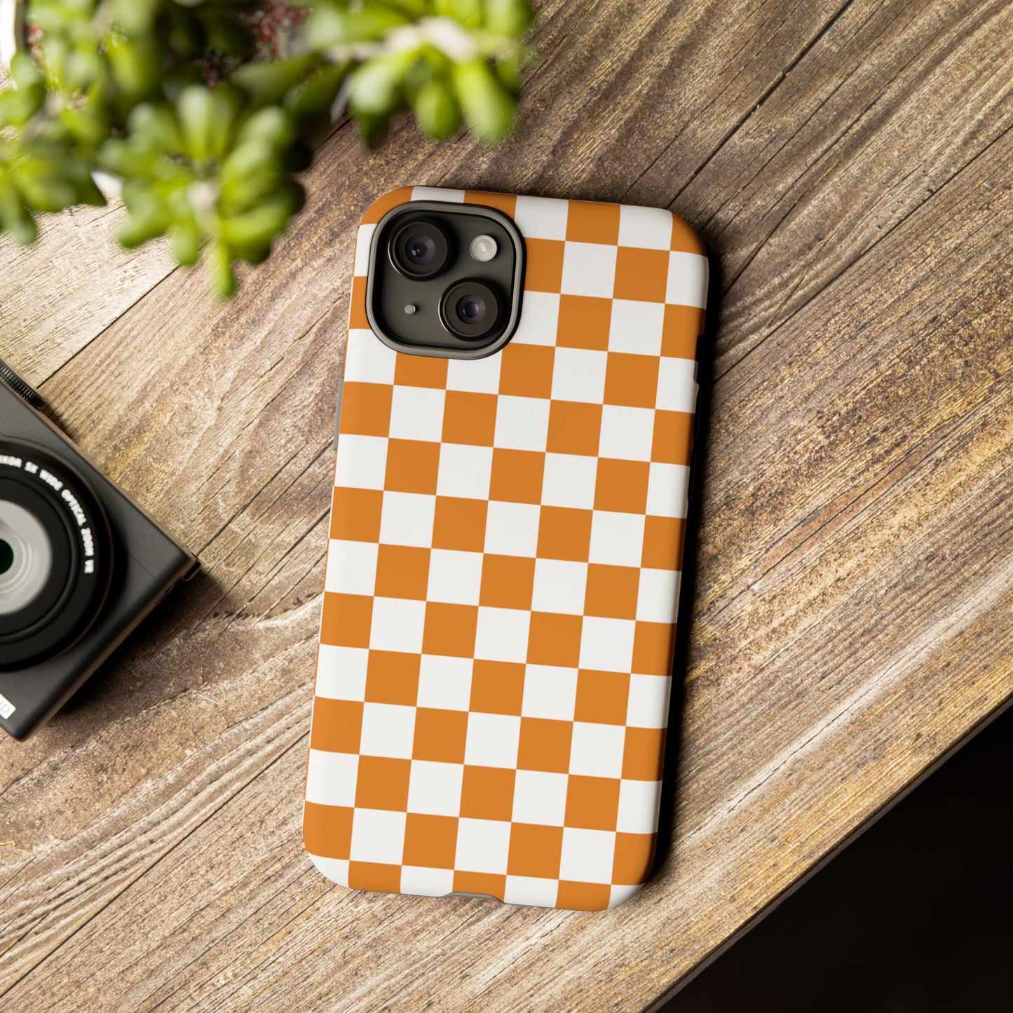 Orange Checkerboard Phone Case, Stylish Tough Cases for Protection, Gift for Friends, Trendy Cell Phone Accessories, Statement Tech Gear