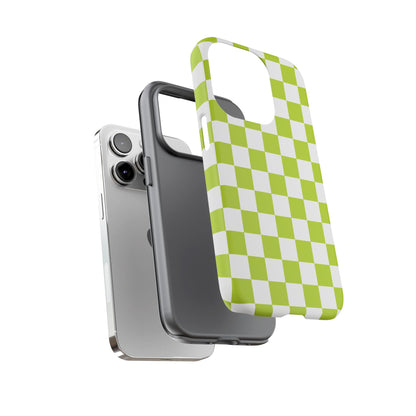 Lively Checker Pattern Phone Case | Tough Cases, Green Checkered Design, Unique Cell Phone Cover, Trendy Accessory, Gift Idea