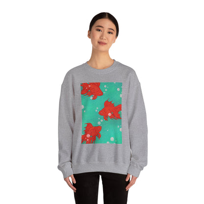 Colorful Fish Graphic Crewneck Sweatshirt, Cozy Unisex Sweater, Fun Graphic Top, Ideal Gift for Fish Lovers, Casual Everyday Wear, Comfy Goldfish Crewneck