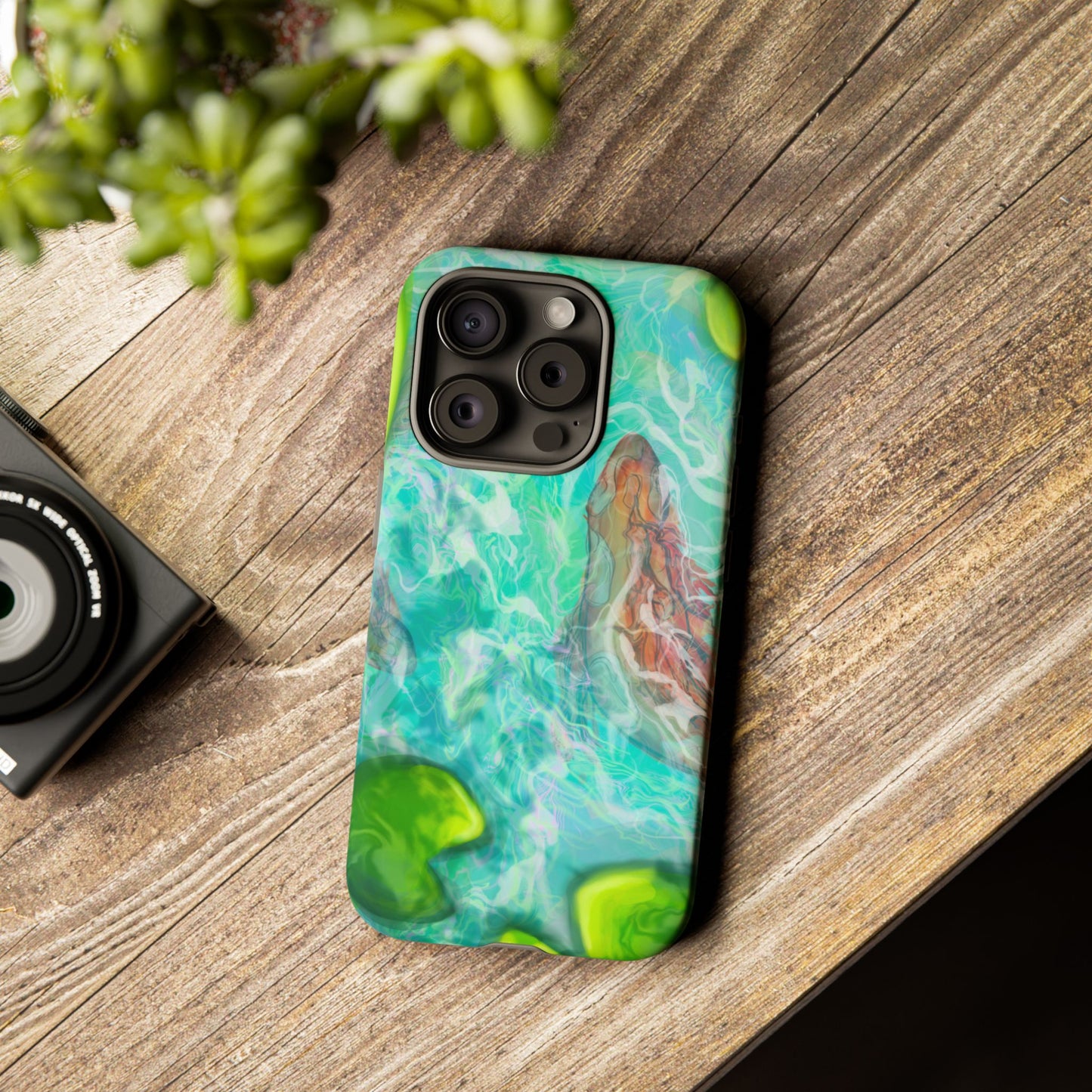 Watercolor Phone Case, Nature Lover Gift, Tough Phone Cover, Phone Accessory, Unique Design for Spring/Summer, Lily Pad, Fish Pond