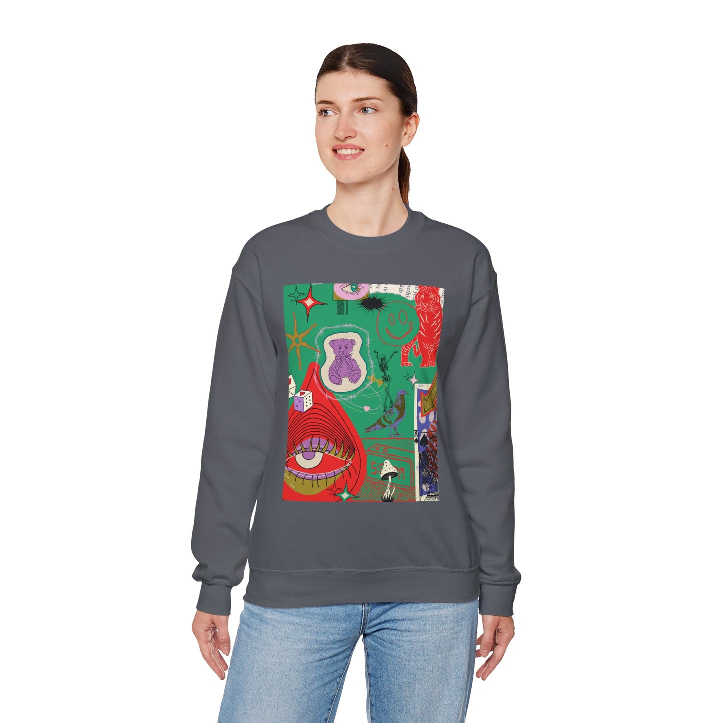 Vibrant Artwork Crewneck Sweatshirt - Cozy Unisex Gift, Trendy Streetwear, Spring Fashion, Unique Graphic Tee, Art-Inspired Apparel