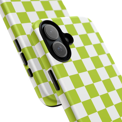 Lively Checker Pattern Phone Case | Tough Cases, Green Checkered Design, Unique Cell Phone Cover, Trendy Accessory, Gift Idea