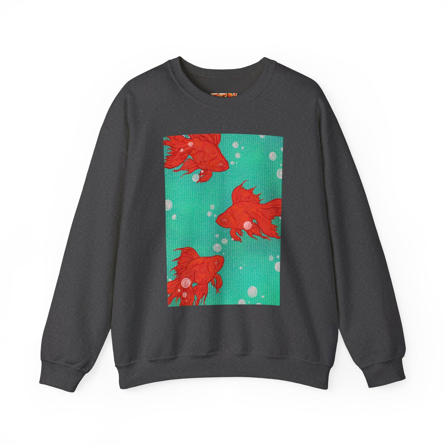 Colorful Fish Graphic Crewneck Sweatshirt, Cozy Unisex Sweater, Fun Graphic Top, Ideal Gift for Fish Lovers, Casual Everyday Wear, Comfy Goldfish Crewneck