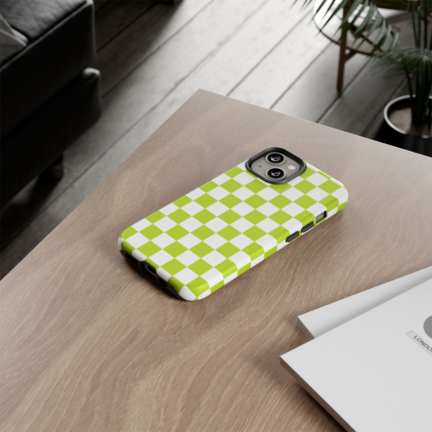 Lively Checker Pattern Phone Case | Tough Cases, Green Checkered Design, Unique Cell Phone Cover, Trendy Accessory, Gift Idea