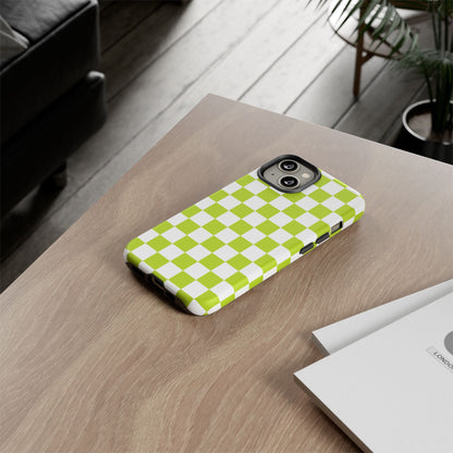 Lively Checker Pattern Phone Case | Tough Cases, Green Checkered Design, Unique Cell Phone Cover, Trendy Accessory, Gift Idea