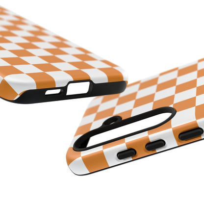 Orange Checkerboard Phone Case, Stylish Tough Cases for Protection, Gift for Friends, Trendy Cell Phone Accessories, Statement Tech Gear