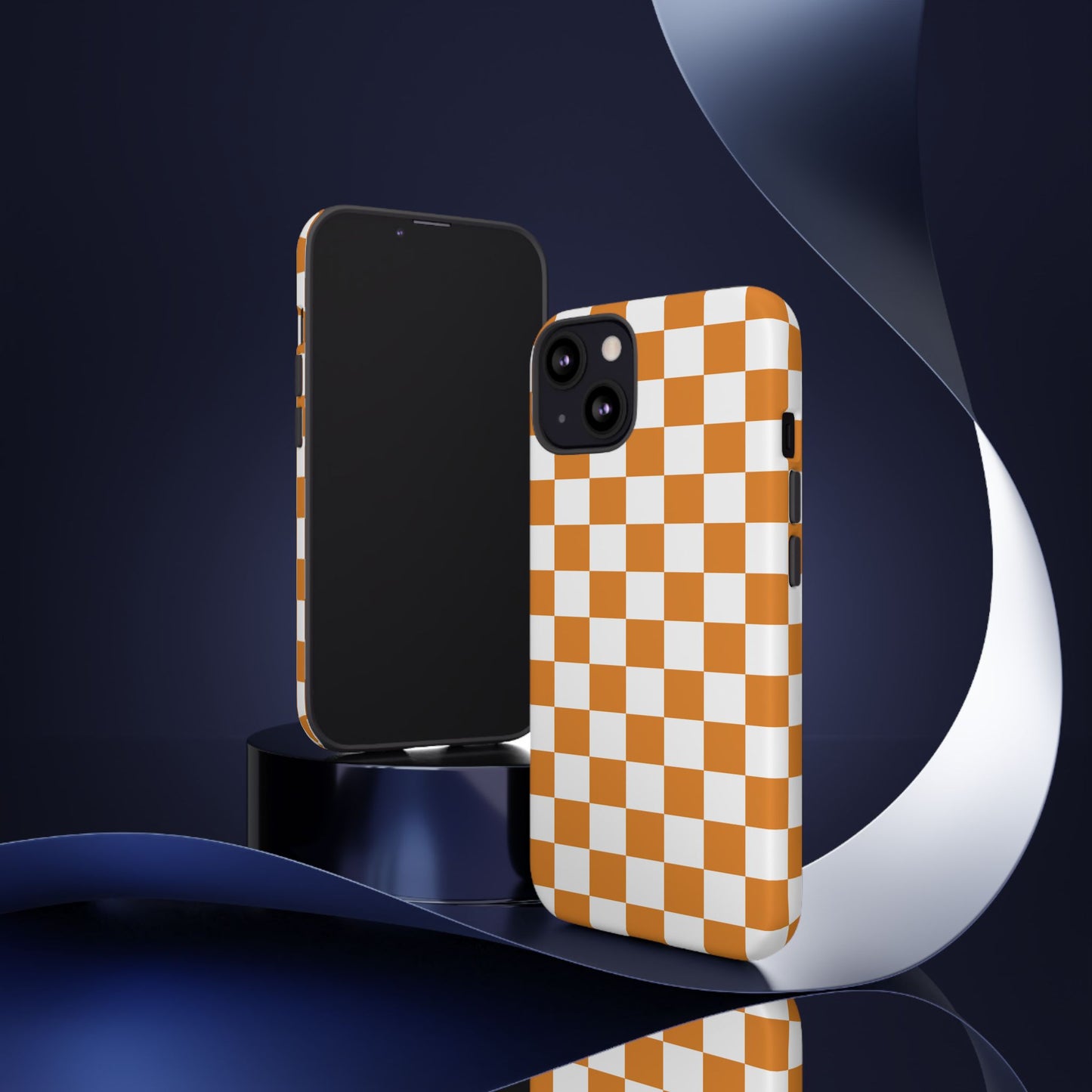 Orange Checkerboard Phone Case, Stylish Tough Cases for Protection, Gift for Friends, Trendy Cell Phone Accessories, Statement Tech Gear