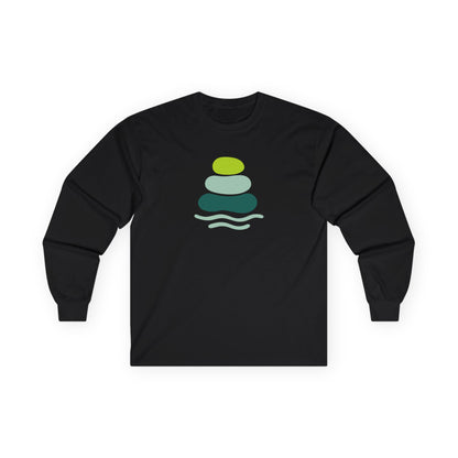 Serene Stacked Stones Long Sleeve Tee, Unisex Long Sleeve Shirt, Relaxation Tee, Gift for Yoga Lovers, Mindfulness Apparel