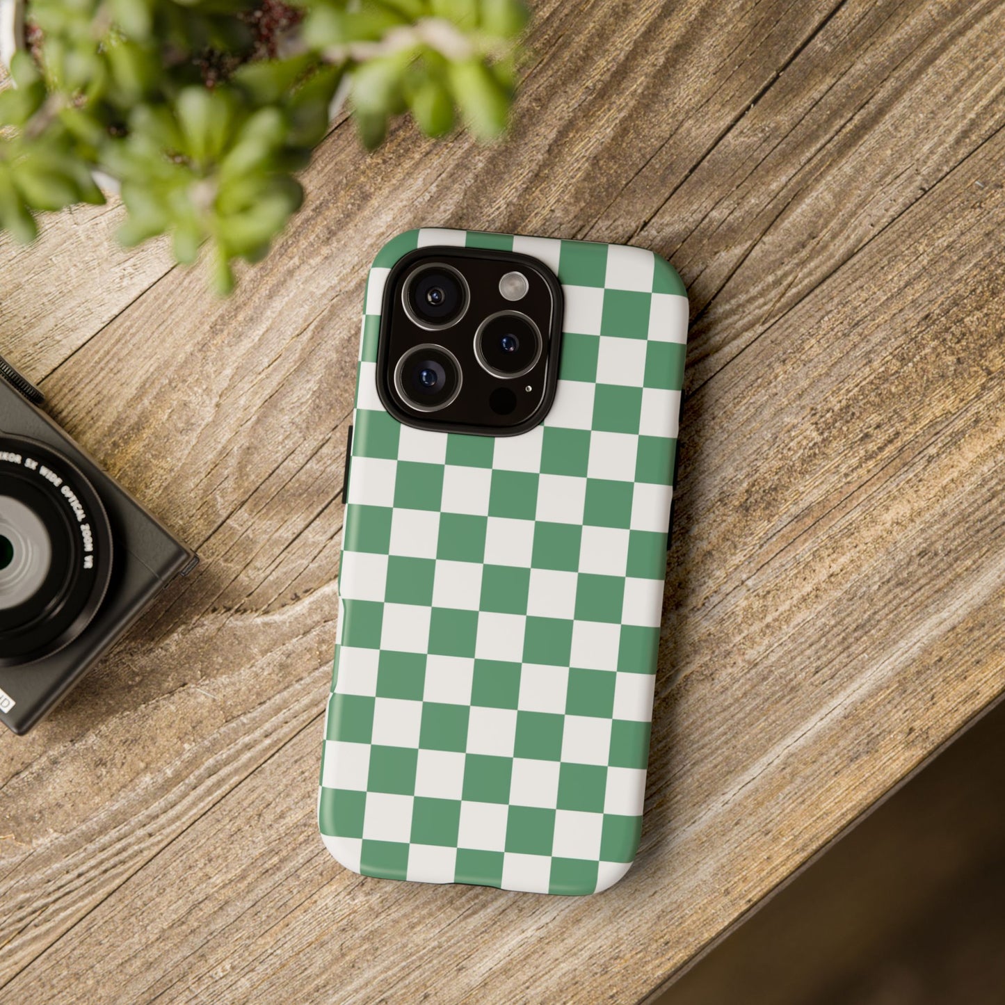 Stylish Phone Case - Green Checker Print, Trendy Phone Cover, Unique Gift, Modern Accessories, Eco-Friendly Case