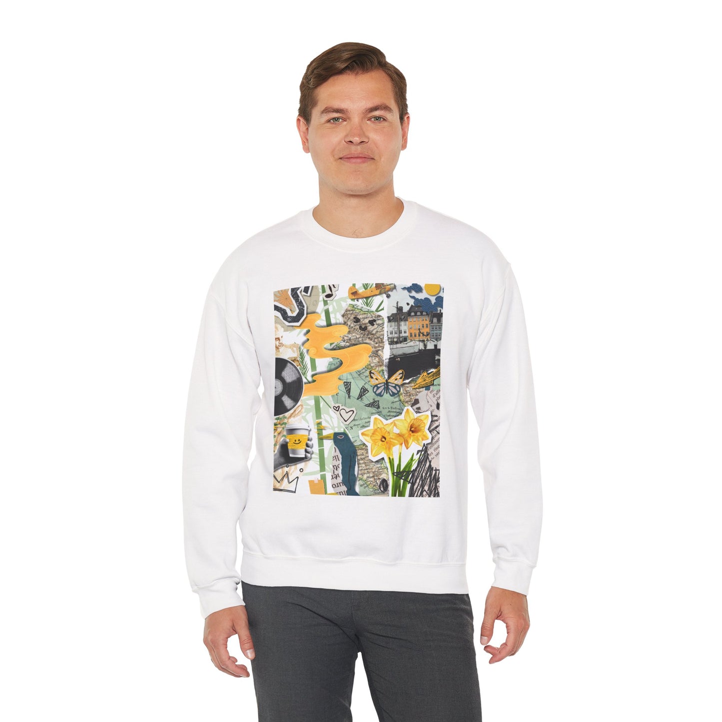 Vibrant Art Sweatshirt for Creatives, Cozy Fall Layering, Gift for Artists, Unique Graphic Pullovers, Casual Everyday Wear, Abstract, Vintage, Collage, Crewneck, Cool Hoodies