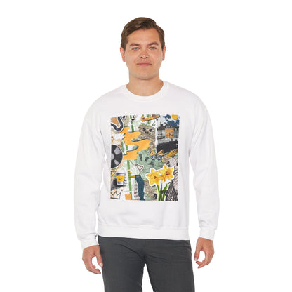 Vibrant Art Sweatshirt for Creatives, Cozy Fall Layering, Gift for Artists, Unique Graphic Pullovers, Casual Everyday Wear, Abstract, Vintage, Collage, Crewneck, Cool Hoodies