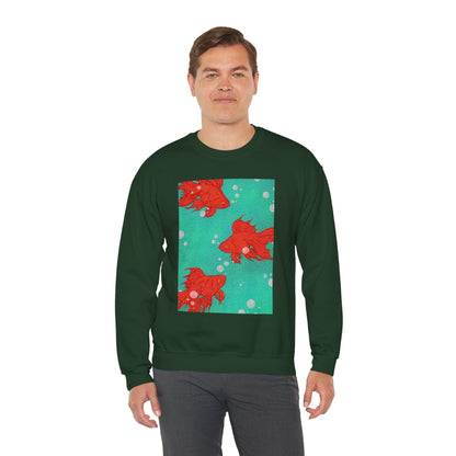 Colorful Fish Graphic Crewneck Sweatshirt, Cozy Unisex Sweater, Fun Graphic Top, Ideal Gift for Fish Lovers, Casual Everyday Wear, Comfy Goldfish Crewneck