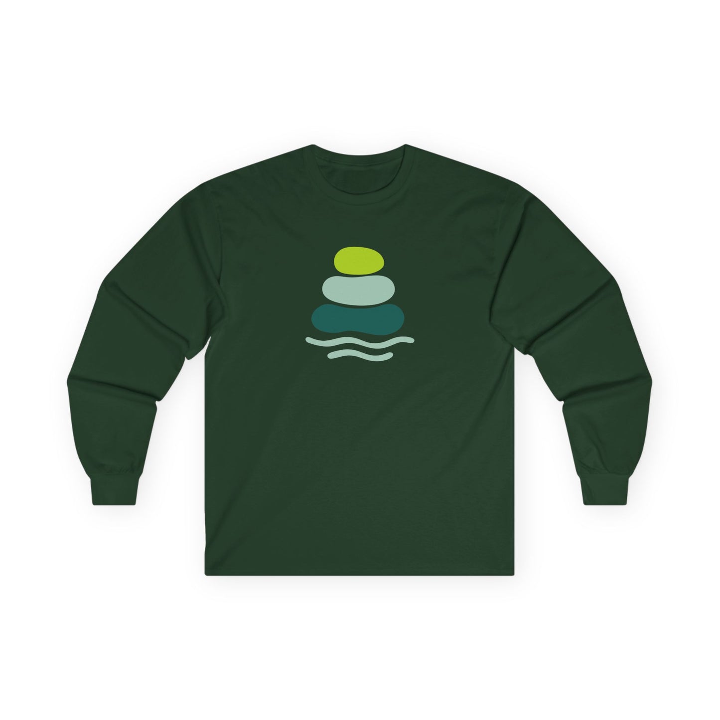 Serene Stacked Stones Long Sleeve Tee, Unisex Long Sleeve Shirt, Relaxation Tee, Gift for Yoga Lovers, Mindfulness Apparel
