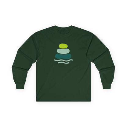Serene Stacked Stones Long Sleeve Tee, Unisex Long Sleeve Shirt, Relaxation Tee, Gift for Yoga Lovers, Mindfulness Apparel