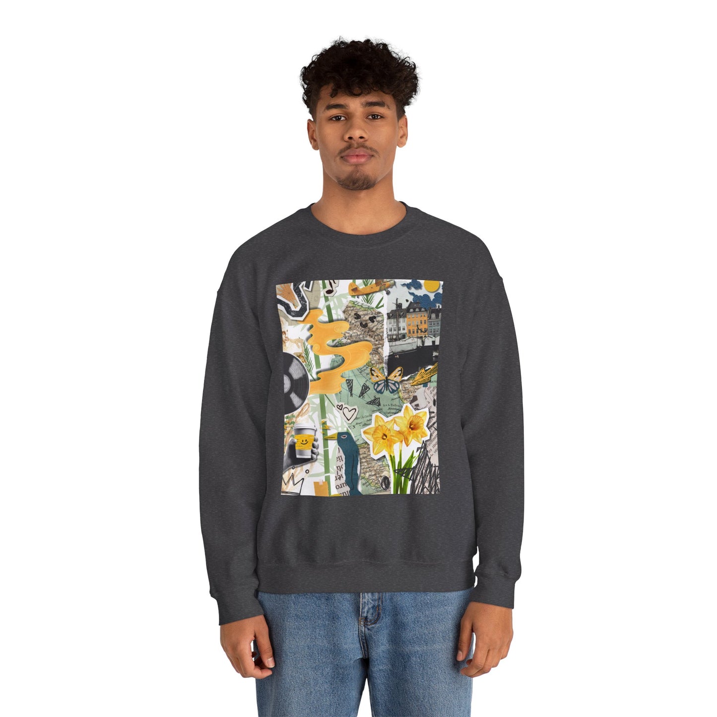 Vibrant Art Sweatshirt for Creatives, Cozy Fall Layering, Gift for Artists, Unique Graphic Pullovers, Casual Everyday Wear, Abstract, Vintage, Collage, Crewneck, Cool Hoodies