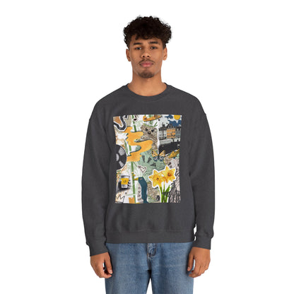 Vibrant Art Sweatshirt for Creatives, Cozy Fall Layering, Gift for Artists, Unique Graphic Pullovers, Casual Everyday Wear, Abstract, Vintage, Collage, Crewneck, Cool Hoodies