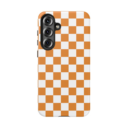 Orange Checkerboard Phone Case, Stylish Tough Cases for Protection, Gift for Friends, Trendy Cell Phone Accessories, Statement Tech Gear