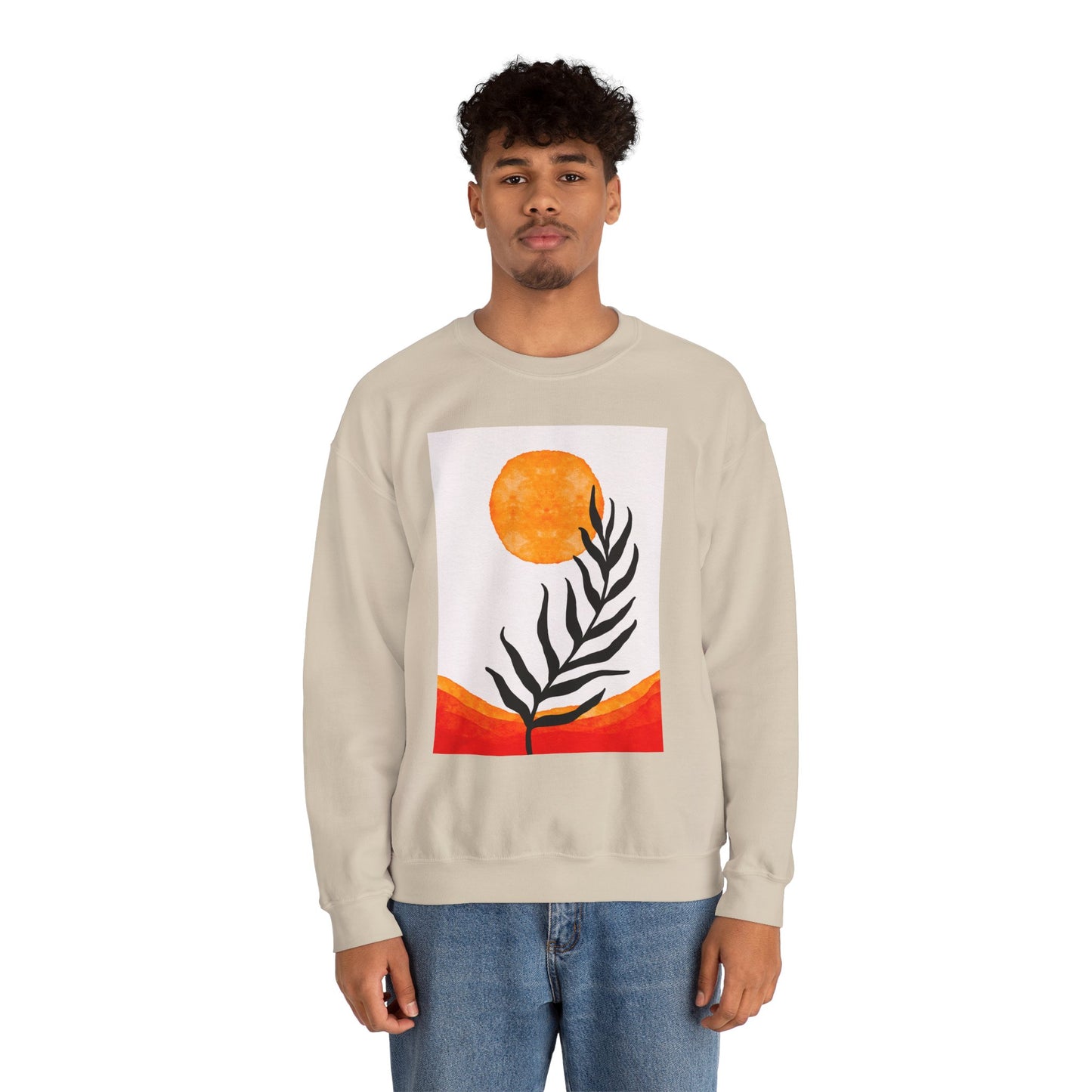 Bohemian Sun & Leaf Crewneck Sweatshirt, Cozy Unisex Sweatshirt, Nature-Inspired Apparel, Fall Fashion, Gift for Nature Lovers