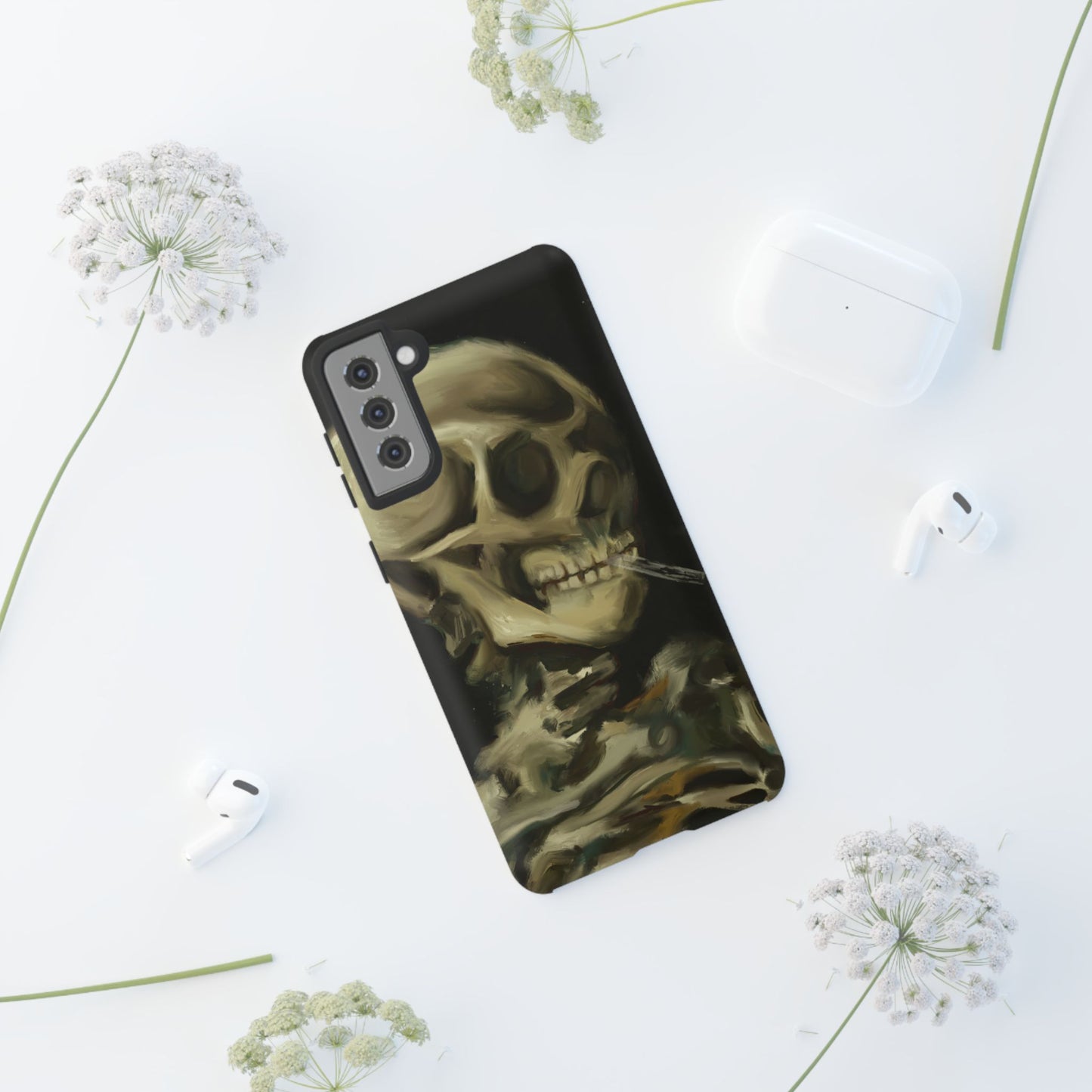 Skull Phone Case - Tough Cases, Macabre Style, Unique Accessories, Perfect for Halloween, Gothic Decor, Edgy Gift Idea | Van Gogh Reimagined, Abstract Twist on  Van Gogh's Skeleton with Burning Cigarette